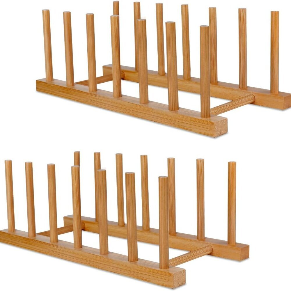 Bamboo Wooden Dish Racks Plate Stand Holder Vertical Drainer Kitchen Cabinet Org